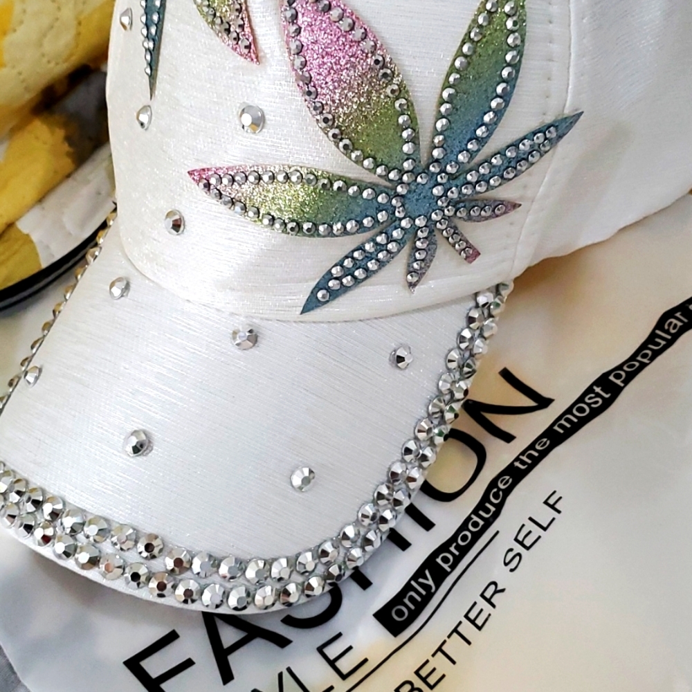 White Rhinestone Bling Cap | Satin Feel Sparkle Hat | Statement Fashion Cap